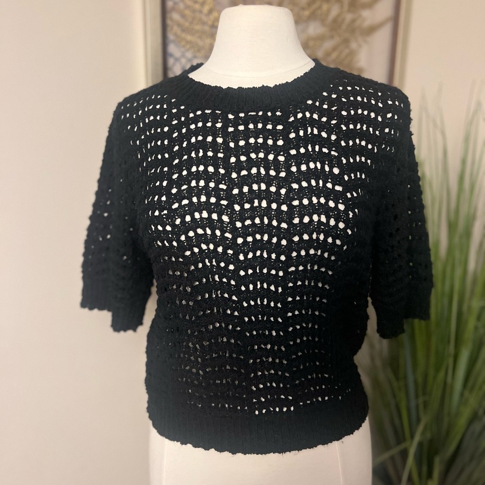 Black Crochet Knit Top